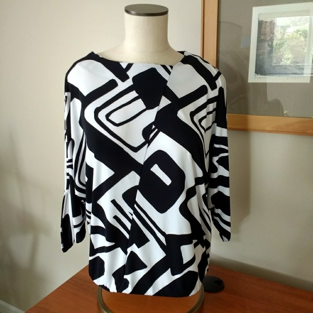 Chico's Black/White Dolman Sleeve Top, Size 1